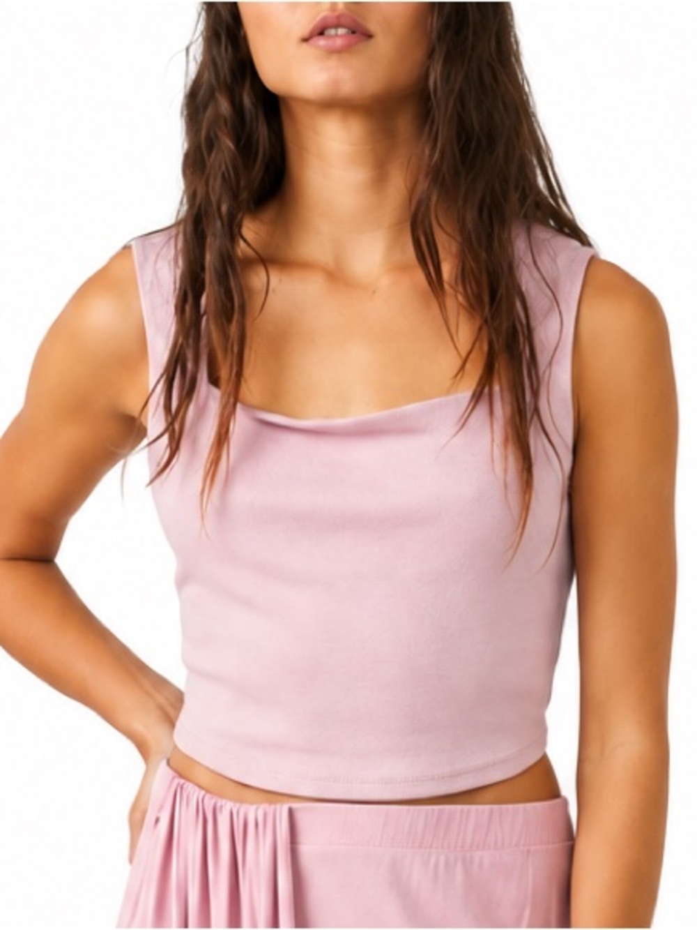 Free People Beach • Rose Colored Ribbed Square Neck Daphne Top